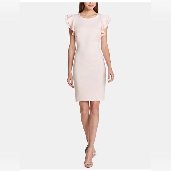 Tommy Hilfiger Dresses & Skirts - Tommy Hilfiger Scuba Crew Neck Flutter Ruffle Cap Sheath Dress